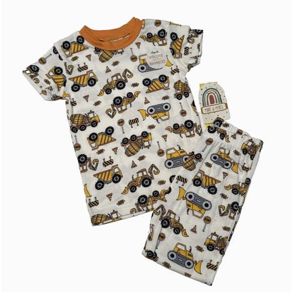 NWT Millie & Myles Construction Trucks Kids Toddler Bamboo 2pc Pajamas Size 4 - Picture 1 of 8